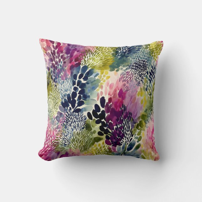 Purple, green abstract watercolor cushion (Front)