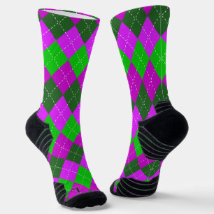 Purple, Green, and Black Sporty, Preppy Argyle Socks