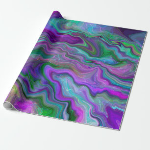 Purple, Green and Blue Fluid Art Abstract Birthday Wrapping Paper