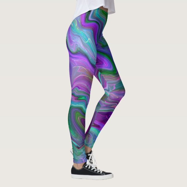 Purple, Green and Blue Fluid Art Abstract Leggings (Right)