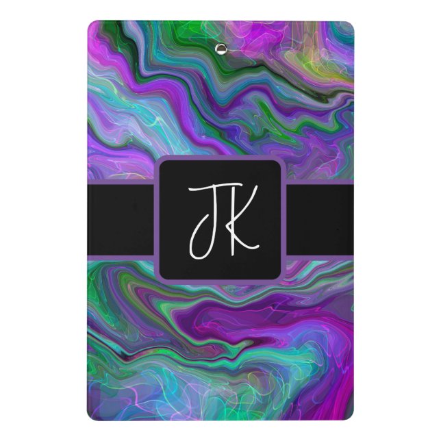 Purple, Green and Blue Fluid Art Abstract    Mini Clipboard (Back)