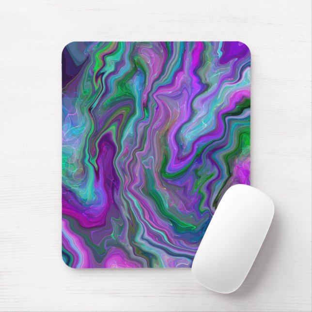 Purple, Green and Blue Fluid Art Abstract   Mouse Mat (With Mouse)