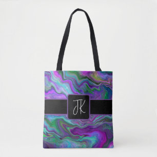 Purple, Green and Blue Fluid Art Abstract   Tote Bag