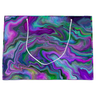 Purple, Green and Blue Fluid Art Bokeh Marble  Large Gift Bag
