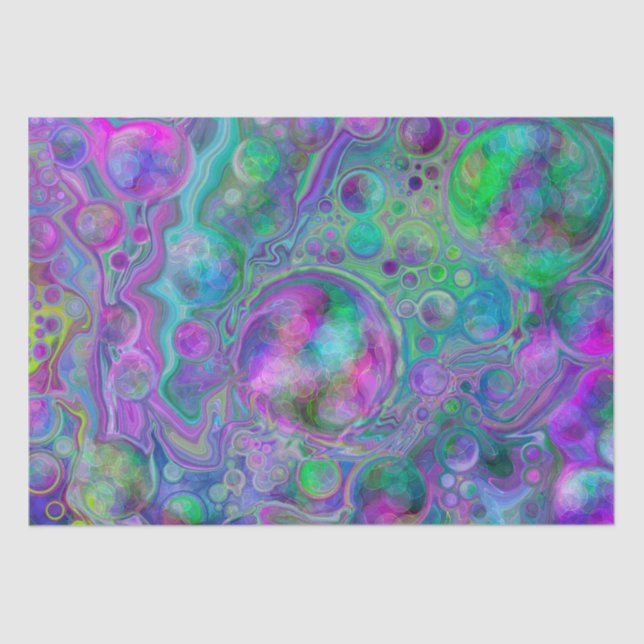 Purple, Green and Blue Fluid Art Bokeh Marble   Tissue Paper (Front)