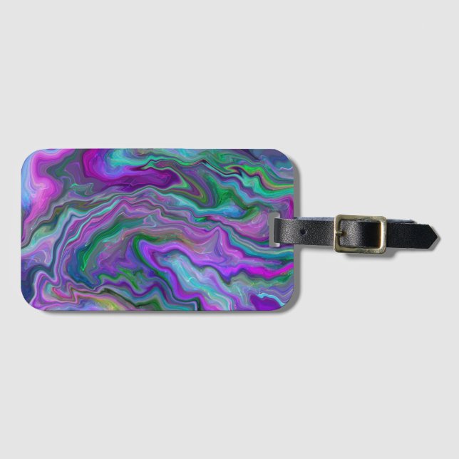 Purple, Green and Blue Fluid Art  Luggage Tag (Front Horizontal)