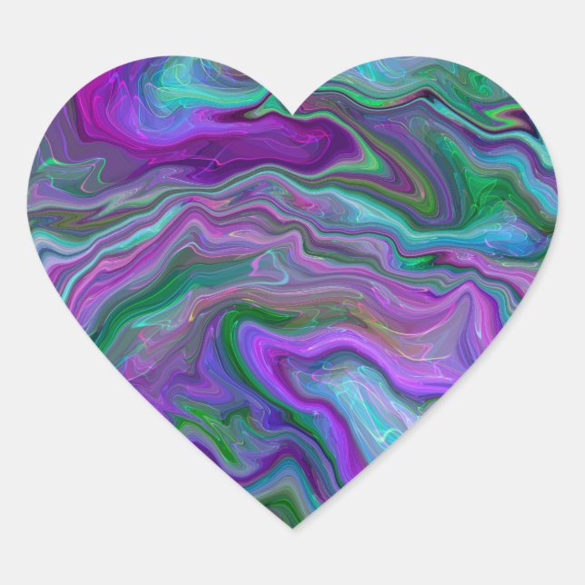 Purple, Green and Blue Fluid Art Marble   Heart Sticker (Front)