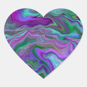 Purple, Green and Blue Fluid Art Marble Heart Sticker