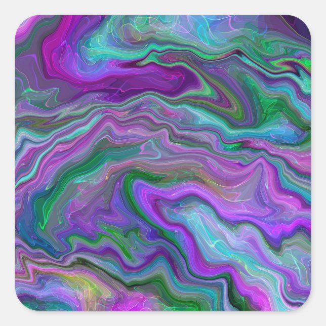 Purple, Green and Blue Fluid Art Marble    Square Sticker (Front)