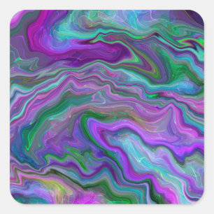 Purple, Green and Blue Fluid Art Marble    Square Sticker
