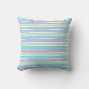 Purple Green and Blue Pastel Striped Cushion