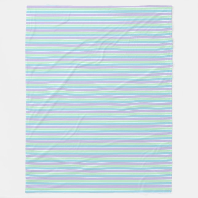 Purple Green and Blue Pastel Striped Fleece Blanket (Front)