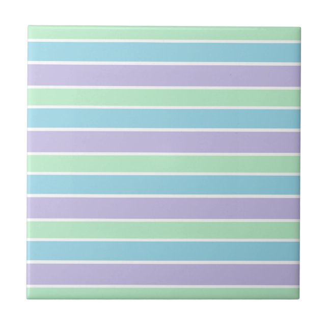 Purple Green and Blue Pastel Striped Tile (Front)
