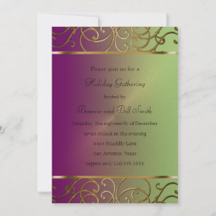 Purple Green and Gold Holiday Party Invitation