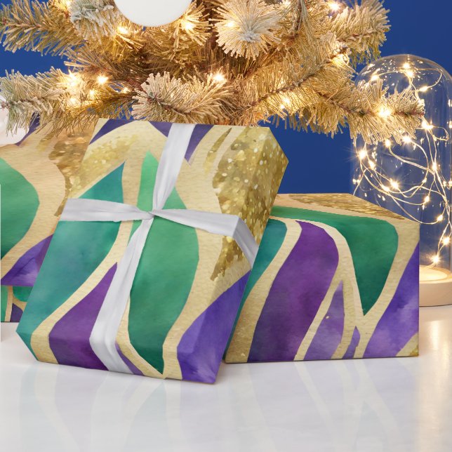 Purple, Green and Gold Mardi Gras Pattern Wrapping Paper (Holidays)