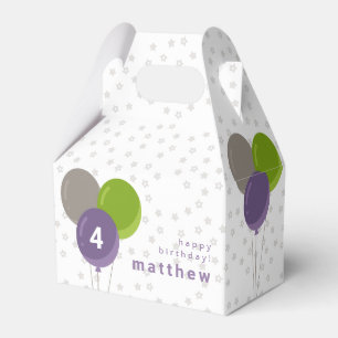 Purple Green and Grey Birthday Balloons Favour Box