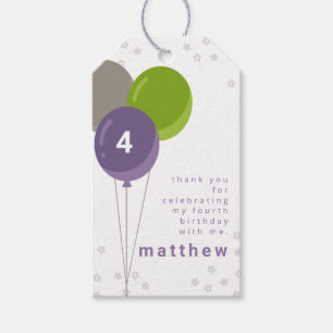 Purple Green and Grey Birthday Balloons Gift Tags
