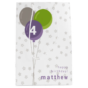 Purple Green and Grey Birthday Balloons Medium Gift Bag