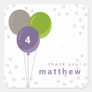 Purple Green and Grey Birthday Balloons Square Sticker