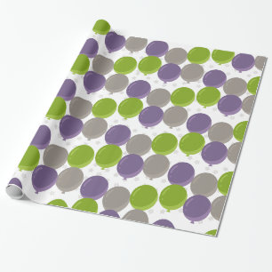 Purple Green and Grey Birthday Balloons Wrapping Paper
