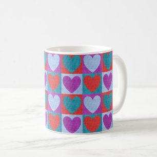 Purple Green and Red Checked Heart Pattern Coffee Mug