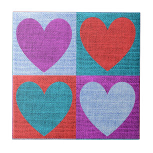 Purple Green and Red Checked Heart Pattern Tile