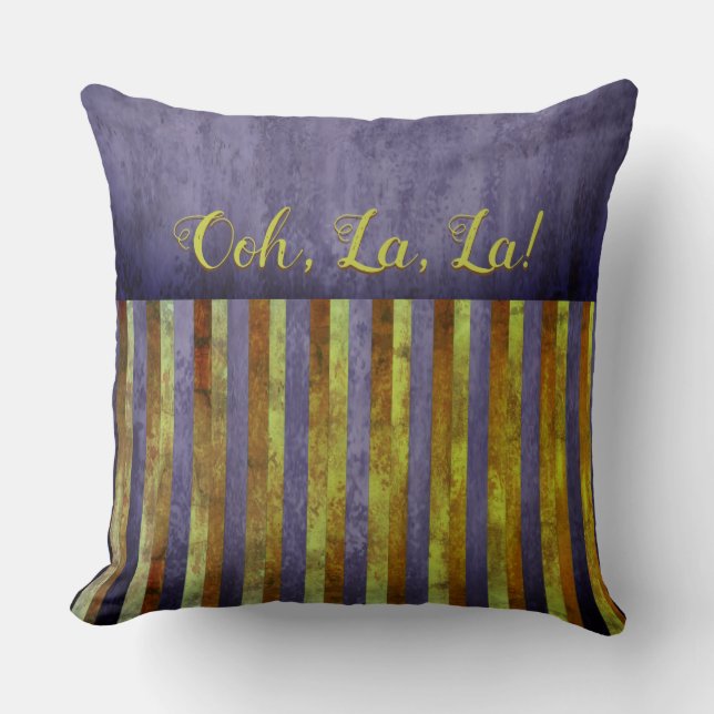 Purple, Green, and Rust French Inspired Stripes Cushion (Front)