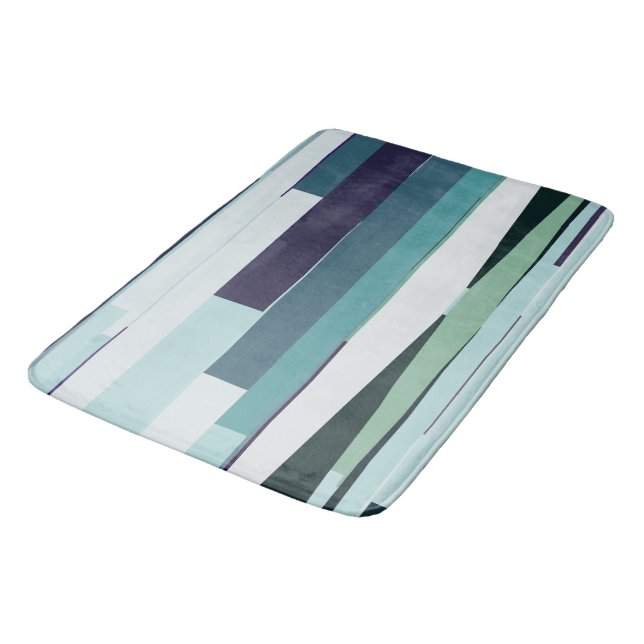Purple, Green and Turquoise Abstract Stripes Bath Mat (Angled)