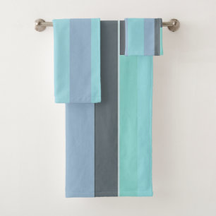Purple, Green and Turquoise Abstract Stripes Bath Towel Set