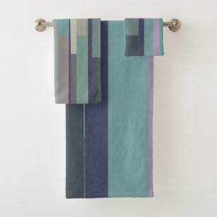 Purple, Green and Turquoise Abstract Stripes Bath Towel Set