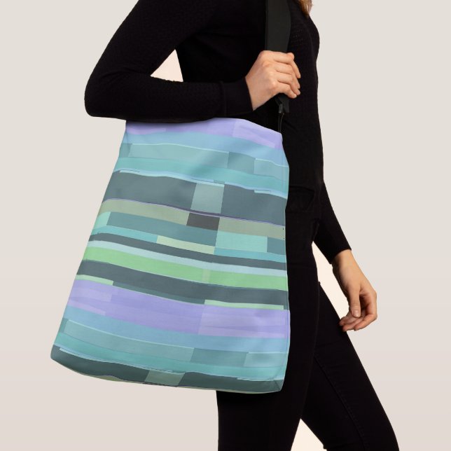 Purple, Green and Turquoise Abstract Stripes Crossbody Bag (Close Up)