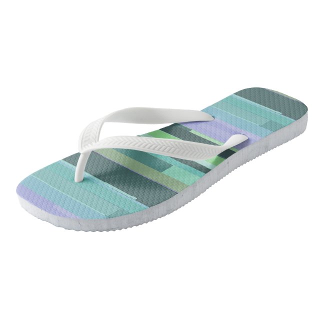 Purple, Green and Turquoise Abstract Stripes Flip Flops (Angled)