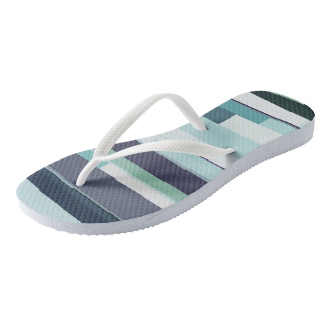 Purple, Green and Turquoise Abstract Stripes Flip Flops (Angled)