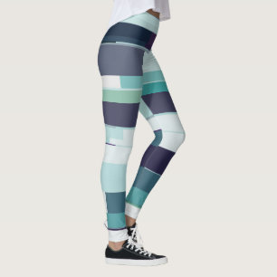 Purple, Green and Turquoise Abstract Stripes Leggings