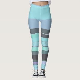 Purple, Green and Turquoise Abstract Stripes Leggings