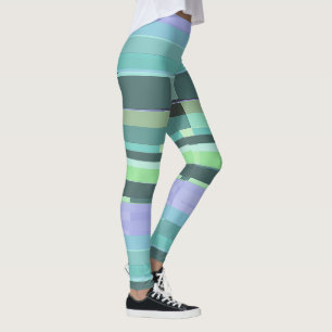 Purple, Green and Turquoise Abstract Stripes Leggings