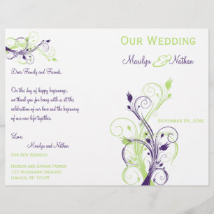 Purple, Green, and White Floral Wedding Program