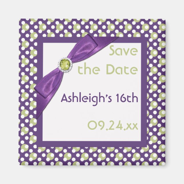 Purple, Green, and White Save the Date Magnet (Front)
