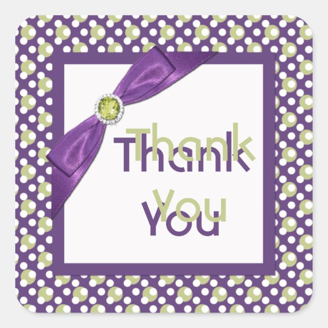 Purple, Green, and White Square Thank You Sticker (Front)