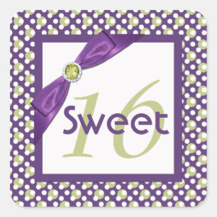 Purple, Green, and White Sweet 16 Square Sticker