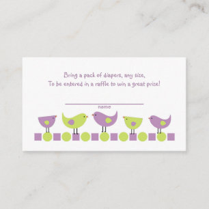 Purple Green Birds Diaper Raffle Tickets or insert