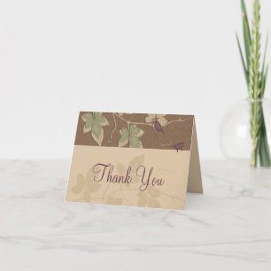 Purple Green Birds Leaves Fall Wedding Thank You Card