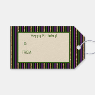 Purple, Green, Black, Faux Gold Stripes Mardi Gras Gift Tags