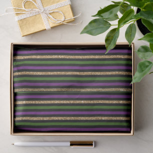 Purple, Green, Black, Faux Gold Stripes Mardi Gras Tissue Paper