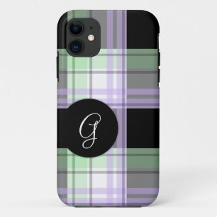 Purple Green Black Plaid Monogram iPhone 5 Case
