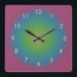 Purple Green Blue Gradient Ombre Aura Square Wall Clock<br><div class="desc">Beautiful digital watercolor Purple Green Blue gradient ombre design. Gradient summer gifts.</div>