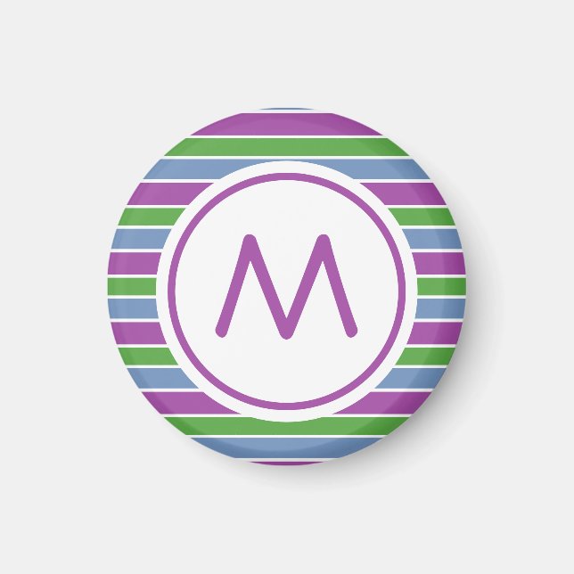 Purple Green Blue Striped Monogram Magnet (Front)