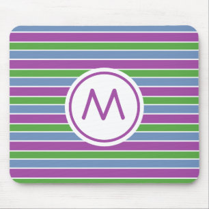 Purple Green Blue Striped Monogram Mouse Mat