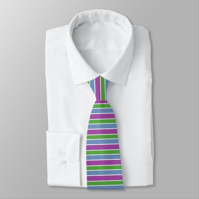Purple Green Blue Striped Tie (Tied)
