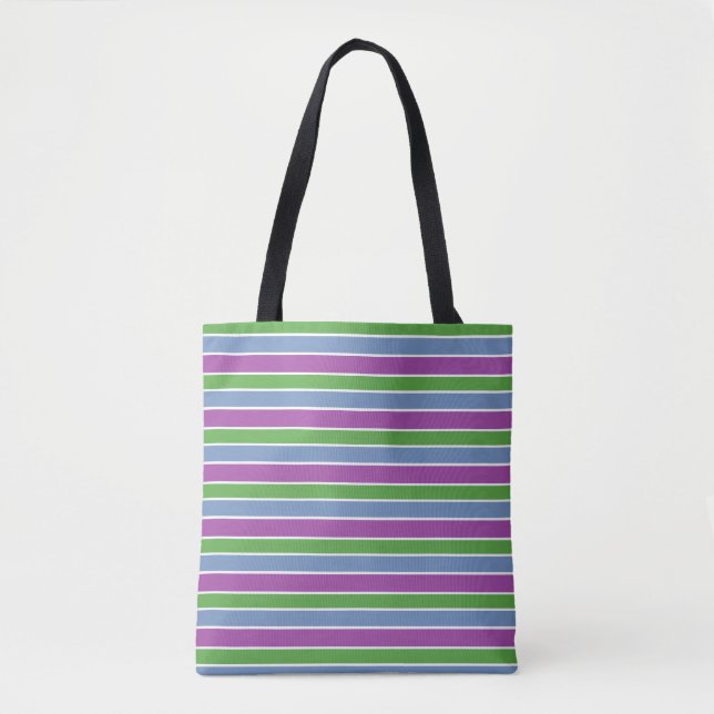 Purple Green Blue Striped Tote Bag (Front)